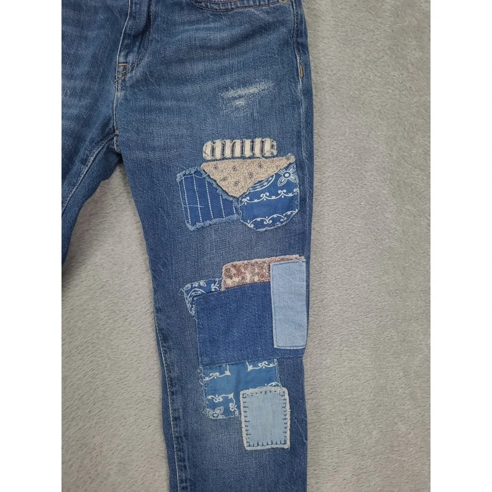 Polo Ralph Lauren Girls The Astor Slim Boyfriend Patchwork Denim Jeans - Size 7‎